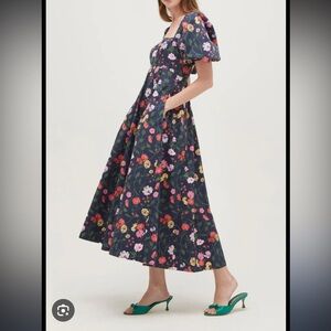 Hill House Matilda Dress 
Navy Peony Bouquet Cotton Sateen / S